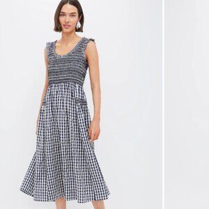 Tuckernuck Pomander Place Abilene Midi Dress Navy Gingham Smocked XXL large whit